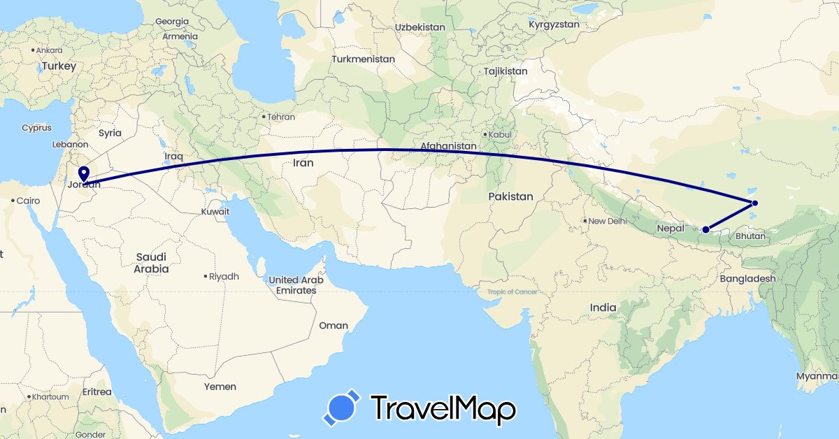 TravelMap itinerary: driving in China, Jordan, Nepal (Asia)